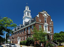 Town Hall, built in 1928 as a replica of Old State House in Boston