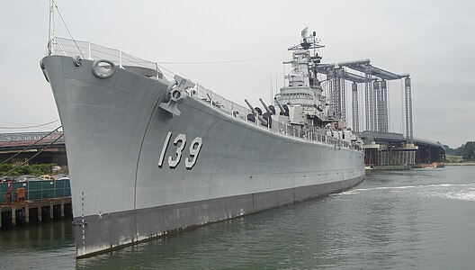 The USS Salem/United States Naval Shipbuilding Museum at her former location in Quincy, Massachusetts