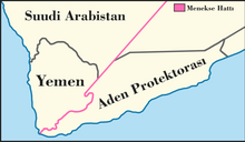 Map showing the Violet Line between the Province of Yemen and the Aden Protectorate.