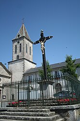 The church and cross in Anglès