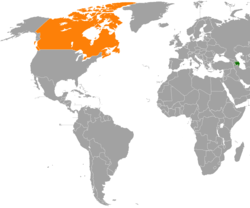 Map indicating locations of Azerbaijan and Canada