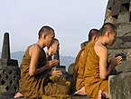 Monks chanting at Borobudur, Indonesia