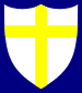 A yellow cross on a white shield