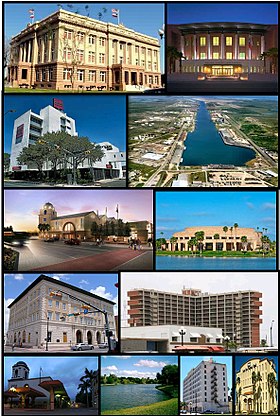 Images from left to right, top to bottom Cameron County Courthouse (1914), Reynaldo G. Garza & Filemon B. Vela Courthouse, Cameron County Administrative Building, Port of Brownsville, La Plaza Multimodal Terminal, TSC Performing Arts Center, U.S. Post Office, Villa del Sol Apartments, Market Square, Resaca, Hotel El Jardin, Lone Star National Bank Tower