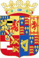 Coat of arms on expeditionary banner of William and Mary, 1688, showing the arms of William III impaled with the royal arms of England