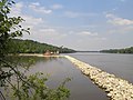 Riprap closing off a channel on the Mississippi River