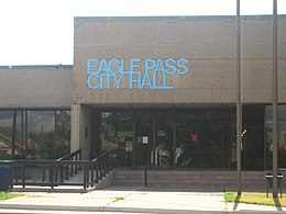Eagle Pass City Hall at the foot of International Bridge