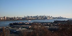 Edgewater, New Jersey, in the foreground, overlooking Manhattan across the Hudson River in the background