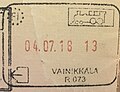 Passport exit stamp issued on the train in Vainikkala