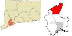 Monroe's location within the Greater Bridgeport Planning Region and the state of Connecticut