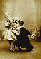 Anna Pavlova and Mikhail Fokine costumed as friends of Harlequin and Columbine for the Sérénade of act I. St. Petersburg, 1900.