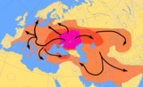 Indo-European migrations from c. 4000-1500 BC according to the Kurgan hypothesis