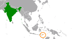 Map indicating locations of India and East Timor