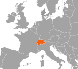 Map indicating locations of Liechtenstein and Switzerland