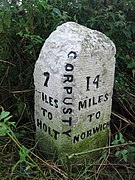 Milestone near Corpusty on the B1149 in Norfolk