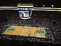 The Boston Celtics' trademark oak parquet floor at TD Garden