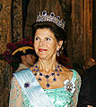 Queen Silvia wearing the Leuchtenberg Sapphire Parure.