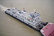 Towboat City of Pittsburgh upbound on Ohio River at Clark Bridge, Louisville, Kentucky, USA, 2005