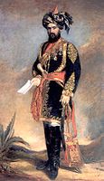 The Commandant of the 11th Regiment of Bengal Cavalry (Lancers), part of the British Indian Army, with sabretache in 1867