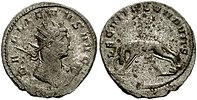 Antoninianus issued to celebrate LEG II ITAL VII P VII F, "Legio II Italica seven times faithful and loyal."