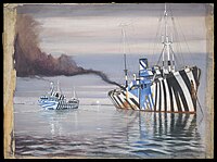 Two American ships in dazzle camouflage, painted by Burnell Poole, 1918