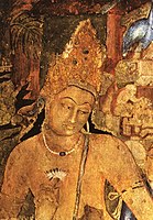 Indian cave wall painting of Avalokiteśvara. Ajaṇṭā Caves, 6th century CE.