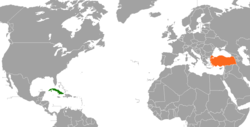 Map indicating locations of Cuba and Turkey