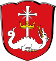 Gemeinde Margetshöchheim In Rot ein links gewendeter, golden bewehrter silberner Drachen, hinter dem ein silbernes Kreuz aufwächst, um dessen Stamm sich eine goldene Krone schlingt.