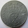 A zinc Danish 2 øre coin from 1943. (obverse)