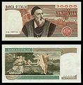 20,000 lire – obverse and reverse – printed in 1975