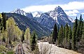 Electric Peak (left), Garfield (right) seen with Animas River from Durango and Silverton train
