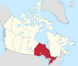 Map of Canada with Ontario highlighted in red