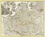 1733 map of the Kingdom of Poland and the Grand Duchy of Lithuania at the time of Augustus II the Strong with Lithuania proper