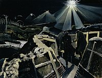 Paul Nash, The Ypres Salient at Night, 1917–18, he painted some of the most powerful images of World War I by an English artist.[100]