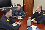(VCNO) Adm. Mark Ferguson, center, meets with Spanish navy Vice Adm. Juan Rodriguez-Garat, left, and Spanish navy Rear Adm. Juan Ruiz-Casas at Naval Station Rota
