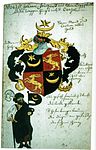 Coat of arms of John Freigraf of "Lesser Egypt" (i.e. Romani/gypsy),[49] 18th-century drawing of a 1498 coat of arms in Pforzheim church.