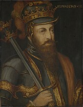 A head and shoulders painting of Edward III, in armour and bearing a sword