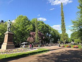 The Esplanadi park; on the left the statue of Johan Ludvig Runeberg
