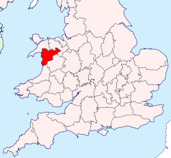 Merionethshire shown within England and Wales
