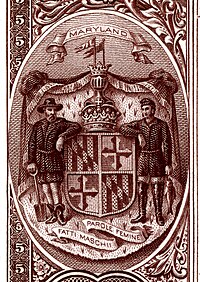 Maryland state coat of arms from the reverse of the National Bank Note Series 1882BB