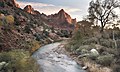 The Watchman and North Fork Virgin River from the north