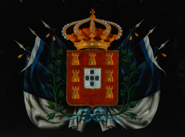 Royal coat of arms in a glass painting of the early 20th century