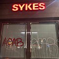 Denver Sykes building spray painted during George Floyd protests.