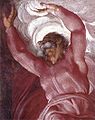Detail of the figure of God, which was painted by Michelangelo in a single day and may represent Michelangelo himself, painting the ceiling
