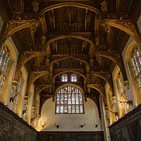 Hampton Court's ornate hammerbeam roof in the Great Hall