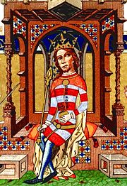 Chronicon Pictum, King Louis I of Hungary, throne, canopy, orb, secpter, Hungarian, medieval, chronicle, book, illumination, illustration, history