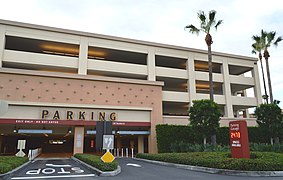 A parking structure entrance showing the number of available spaces