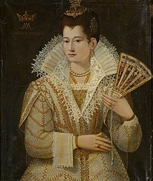 Portrait of a woman in an ornate dress with a massive lace collar.