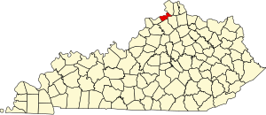 Map of Kentucky highlighting Gallatin County