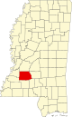 State map highlighting Copiah County